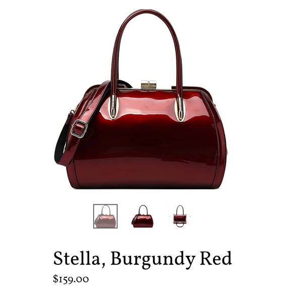 Candace Christian Stella Burgundy Red Patent Vegan Leather Top Handle Bag purse - Picture 8 of 10